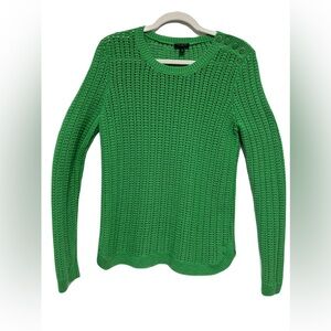 Talbots Emerald Green Crew Neck Sweater Shoulder Buttons Lambs Wool Blend